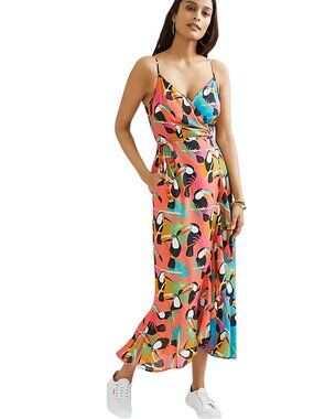 Anthropologie Farm Rio Toucon Wrap Maxi Dress Rayon Flounce Sleeveless